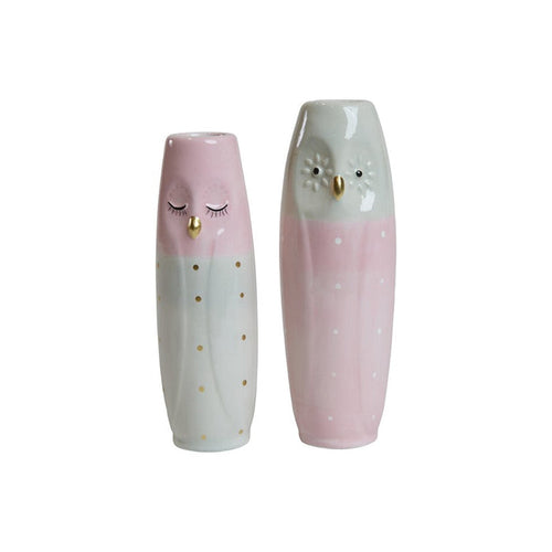 Pastellfärgade kloka ugglor, porslinsfigurer 17 cm