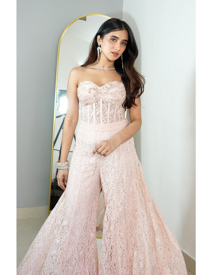 Peach Chantilly Net Sharara Set