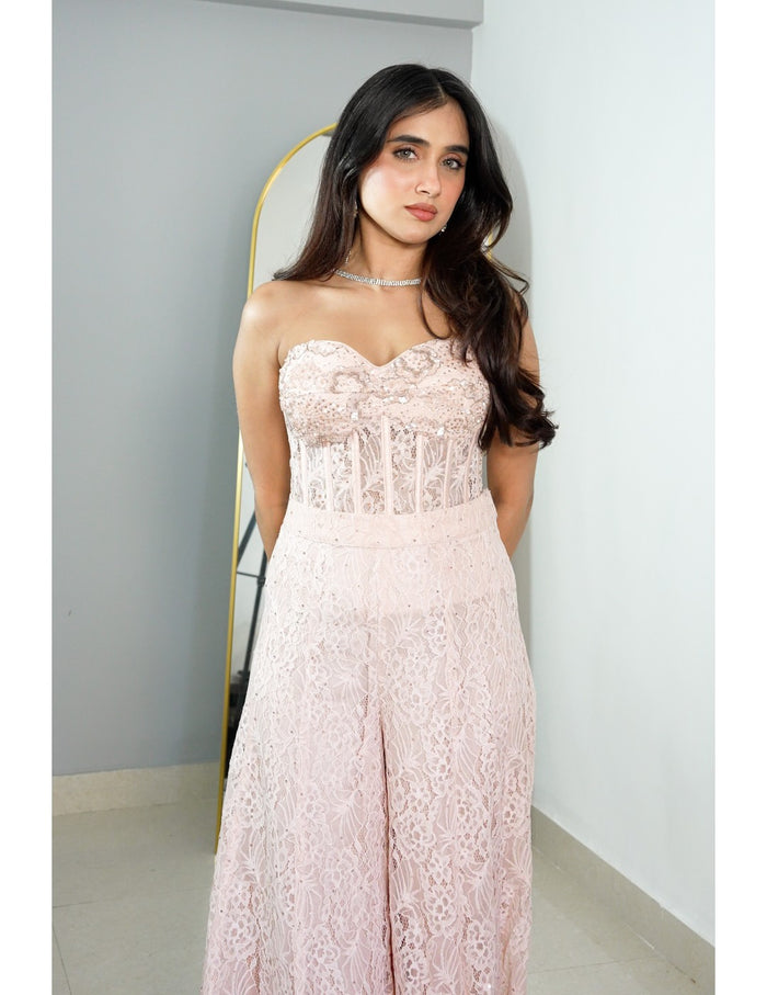 Peach Chantilly Net Sharara Set