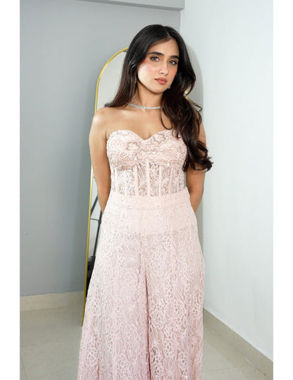 Peach Chantilly Net Sharara Set