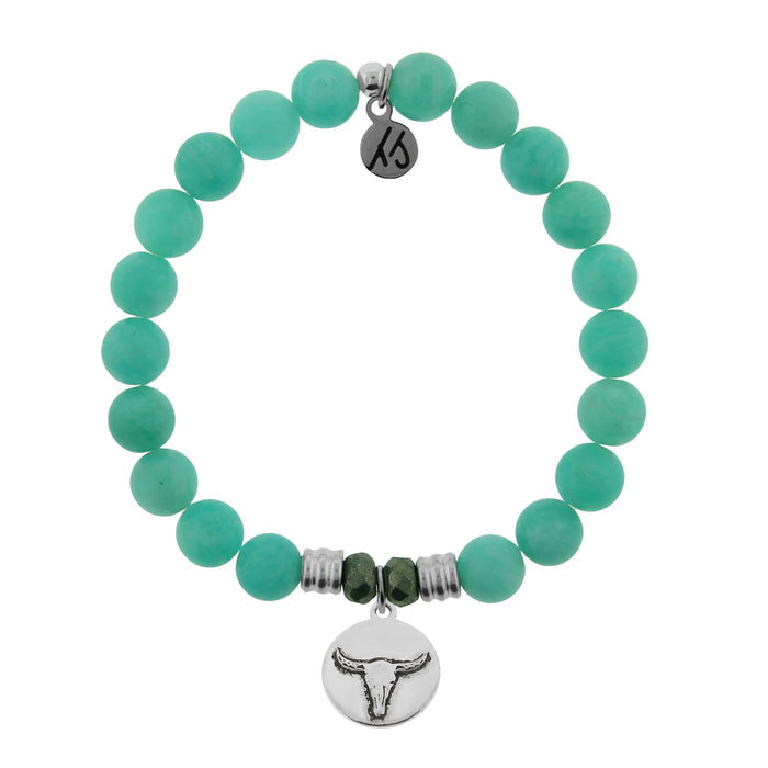 Peruvian Amazonite Stone Bracelet with Bull Sterling Silver Charm Tiffany Jazelle