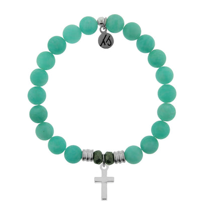 Peruvian Amazonite Stone Bracelet with Cross Sterling Silver Charm Tiffany Jazelle