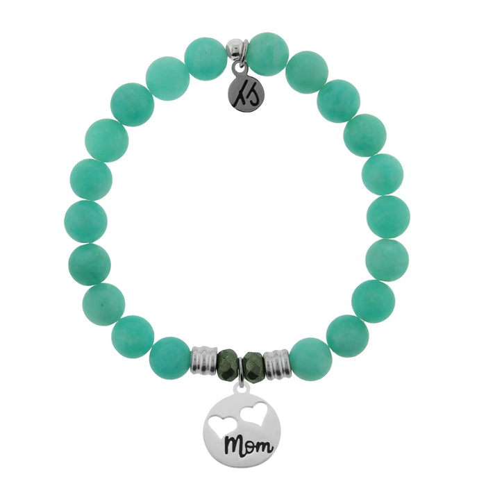 Peruvian Amazonite Stone Bracelet with Mom Hearts Sterling Silver Charm Tiffany Jazelle
