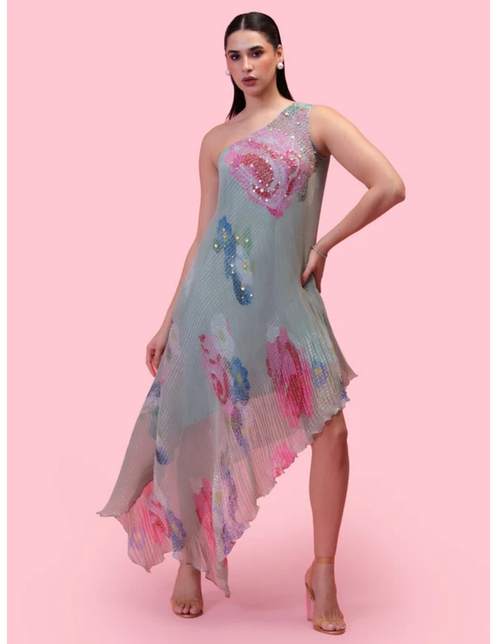 Petals Breeze One-Shoulder Dress