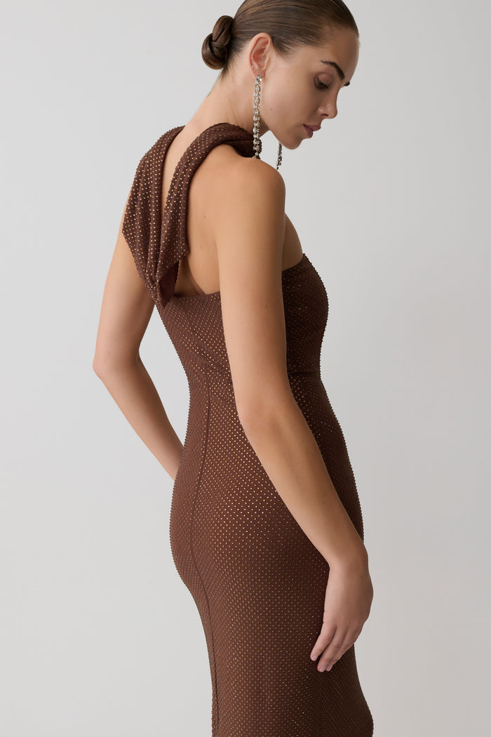 Phi Multi-Wear Cowl Diamante Maxi Dress - Chocolate