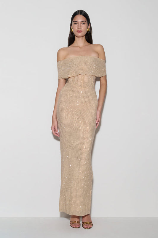 Phi Multi-Wear Cowl Diamante Maxi Dress - Gold