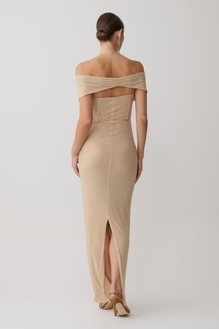 Phi Multi-Wear Cowl Diamante Maxi Dress - Gold