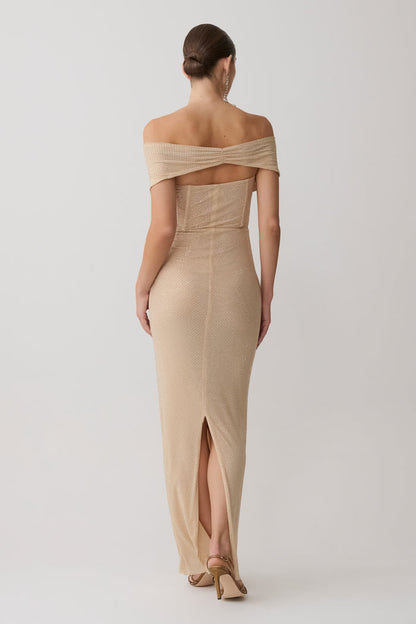 Phi Multi-Wear Cowl Diamante Maxi Dress - Gold