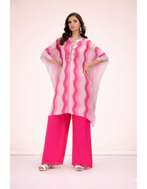 Pink printed kaftan co-ord set with breezy fit for summer and festive wear