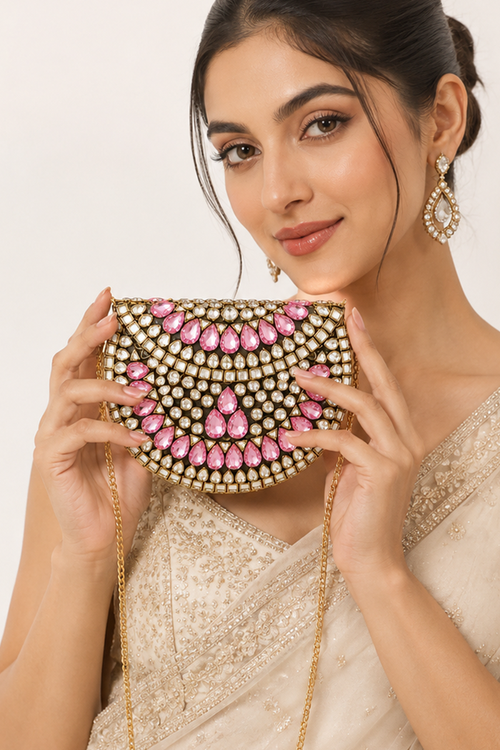 Pink Luxe Kundan Clutch
