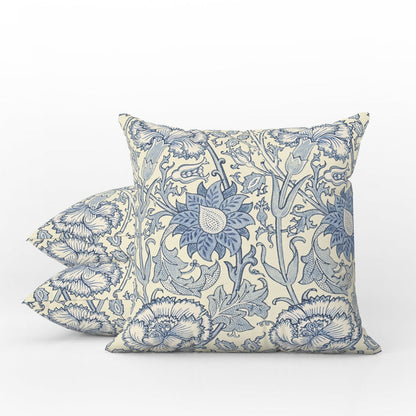 Pink & Rose Outdoor Pillow William Morris Blue Indigo Vellum