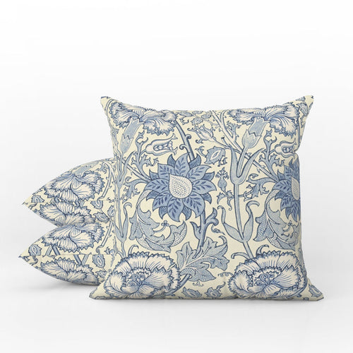 Pink & Rose Outdoor Pillow William Morris Blue Indigo Vellum
