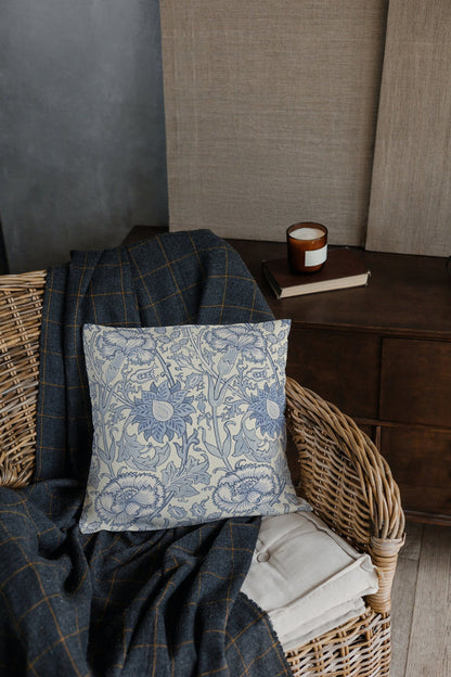 Pink & Rose Outdoor Pillow William Morris Blue Indigo Vellum