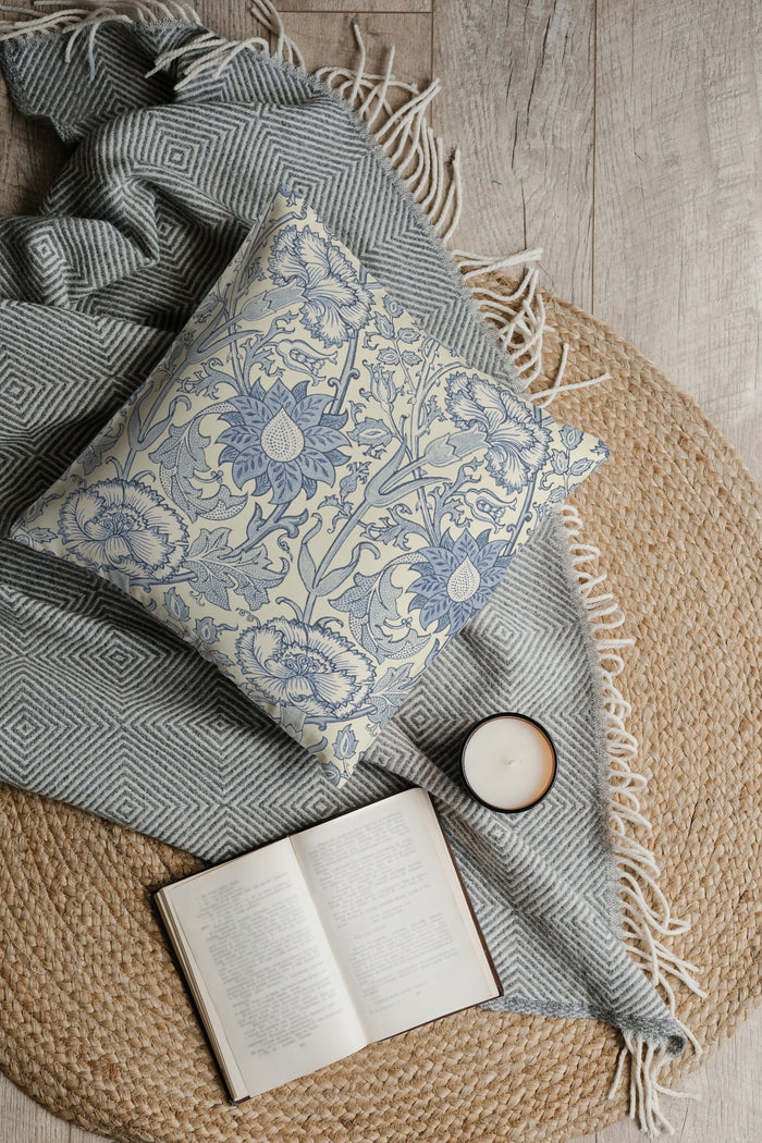 Pink & Rose Outdoor Pillow William Morris Blue Indigo Vellum