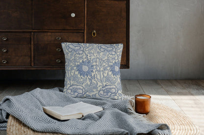 Pink & Rose Outdoor Pillow William Morris Blue Indigo Vellum