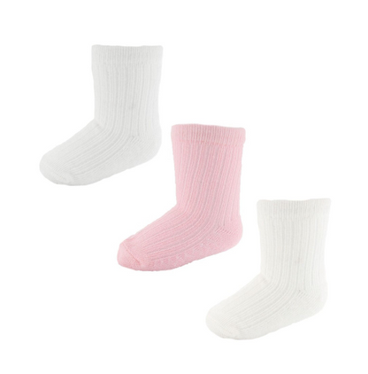 PINK/WHITE/CREAM 3 PACK RIBBED SOCKS (NB-12 Months) S82-P