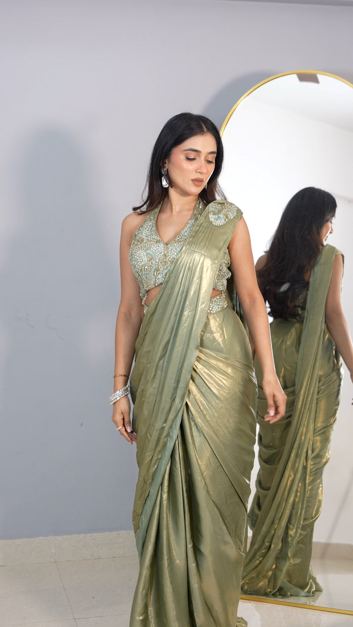 Pista Green Pre- drape Saree