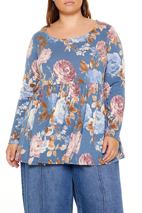 Plus Size Floral Print Flounce Top