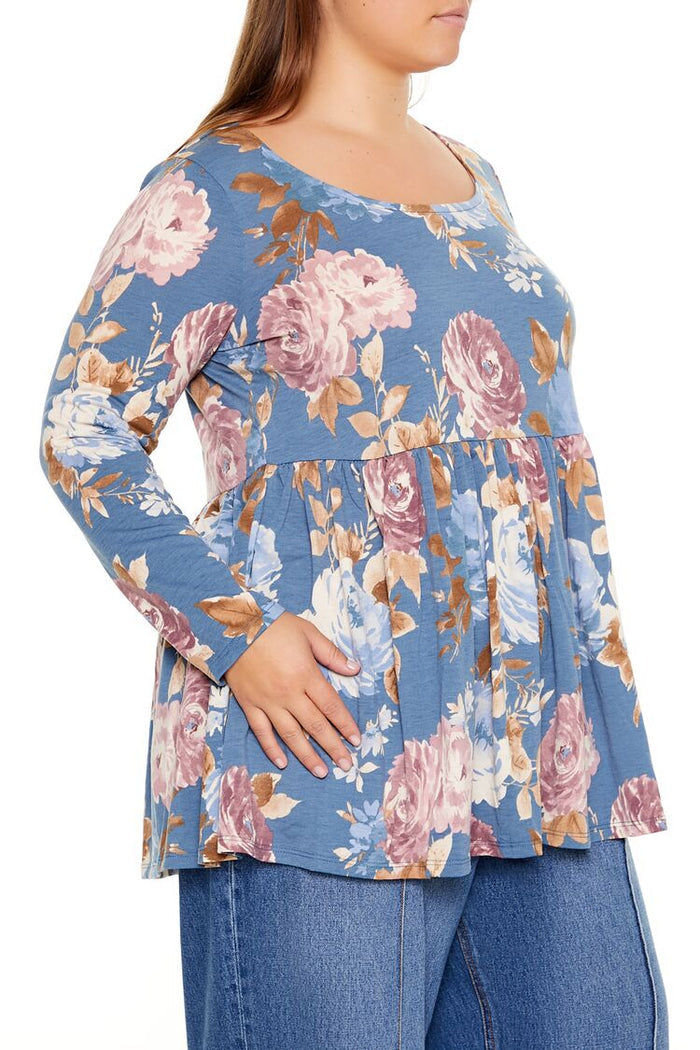 Plus Size Floral Print Flounce Top