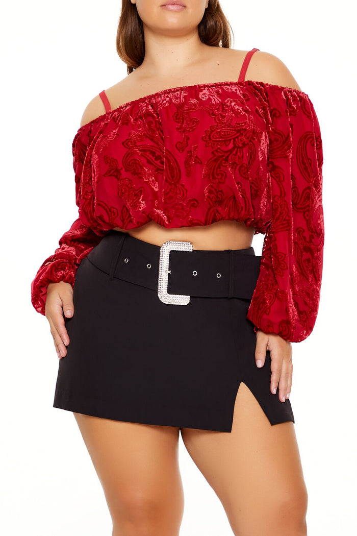 Plus Size Paisley Open-Shoulder Top
