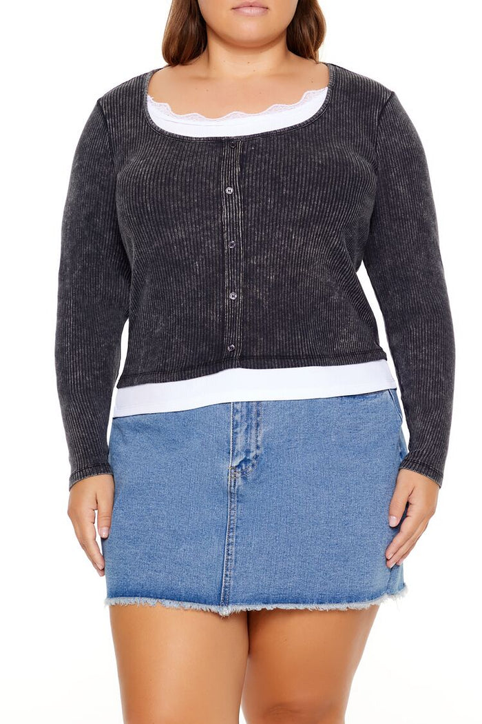 Plus Size Ribbed Henley Top