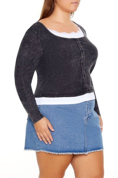 Plus Size Ribbed Henley Top