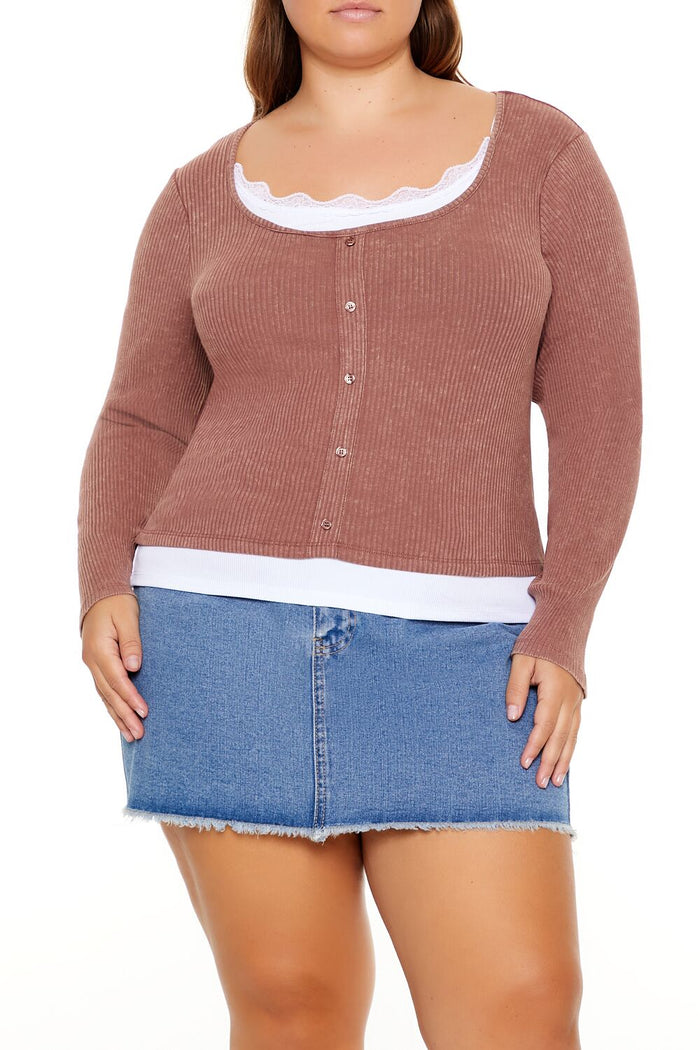 Plus Size Ribbed Henley Top