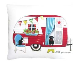 Red Fifth Wheel Outdoor Accent Pillow w/ Dog & Cat