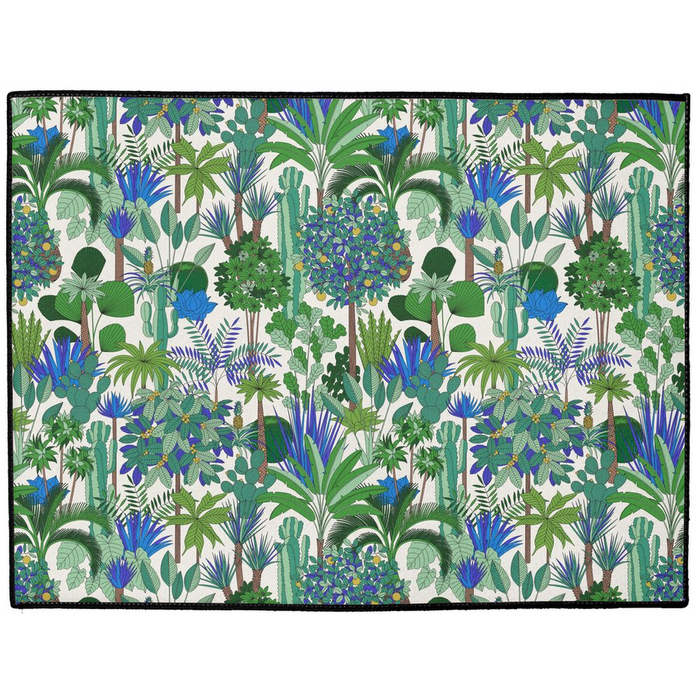Retro Jungle Floor Mat Green Blue Botanical