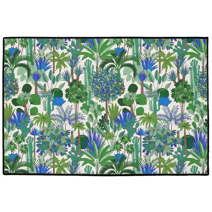 Retro Jungle Floor Mat Green Blue Botanical