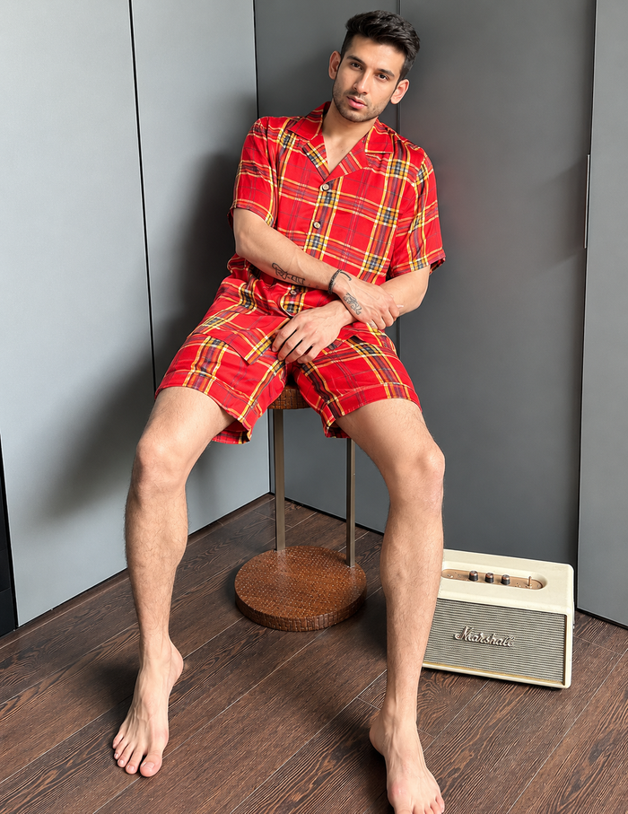 Robert Men's Red Satin Silk Co-ord Set