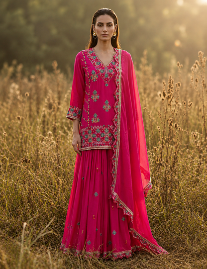 Rose Phulkari  Sharara Set