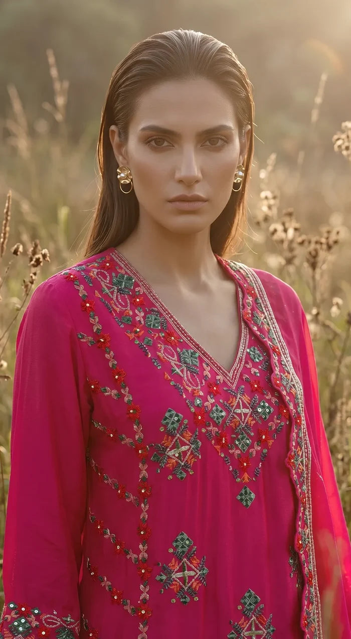 Rose Phulkari  Sharara Set