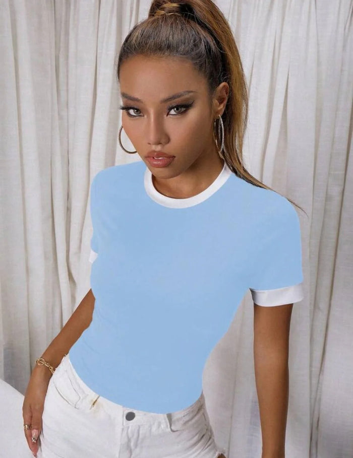 ROUND NECK CONTRAST BINDING TEE