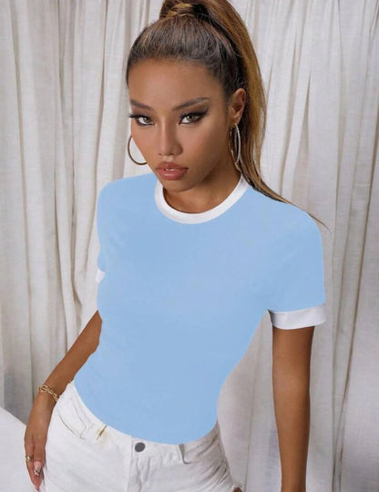ROUND NECK CONTRAST BINDING TEE