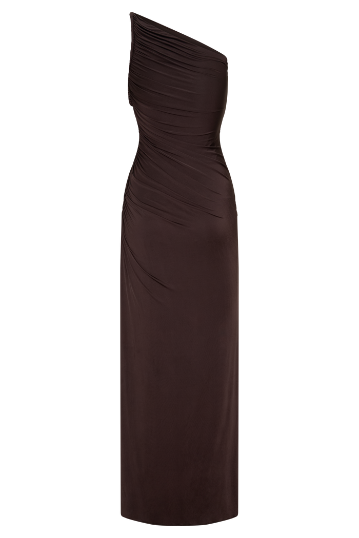 Ryn Twisted One Shoulder Maxi Dress - Dark Chocolate