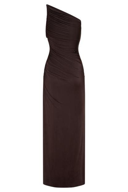 Ryn Twisted One Shoulder Maxi Dress - Dark Chocolate