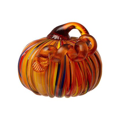 S/2 Multi Striped Glass Short Pumpkin Decor
