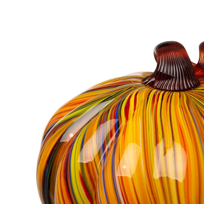 S/2 Multi Striped Glass Short Pumpkin Decor