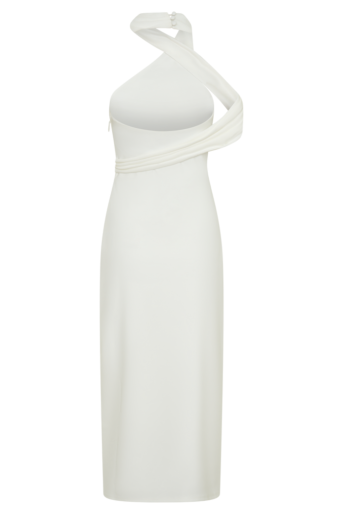 Sable Crossover Crepe Midi Dress - White