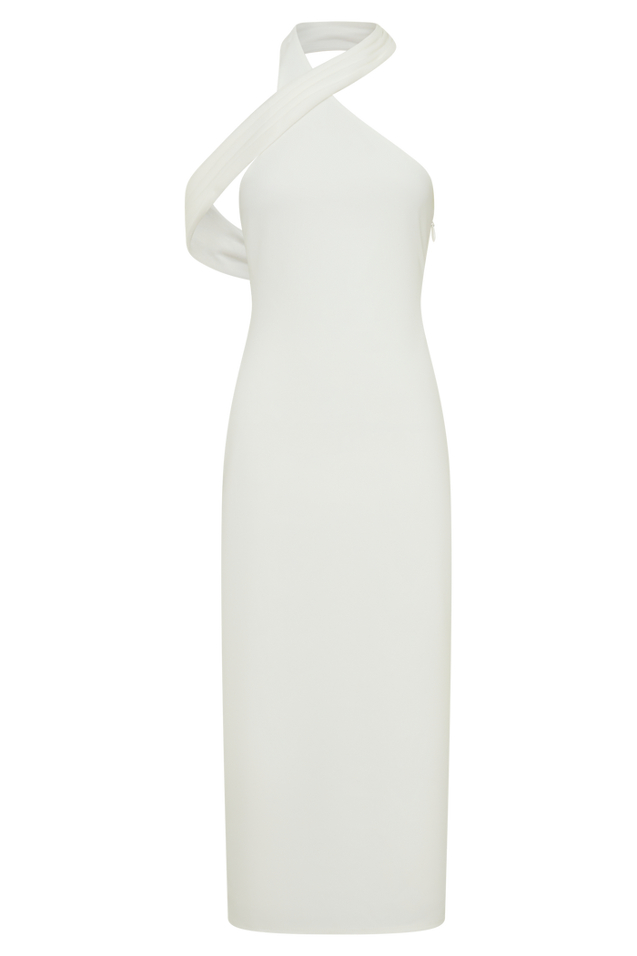 Sable Crossover Crepe Midi Dress - White