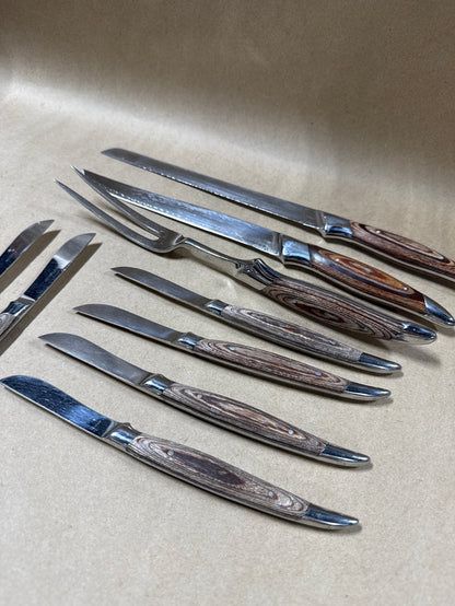 Samurai Cutlery Knives Set Forged Stainless & Wood - 11 Pieces