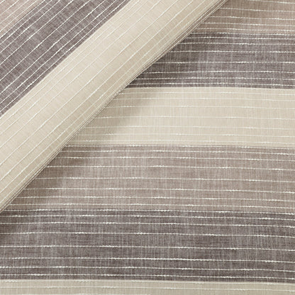 Close-up of a textured fabric with horizontal stripes in neutral colors.