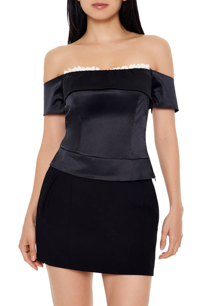 Satin Off-the-Shoulder Crop Top