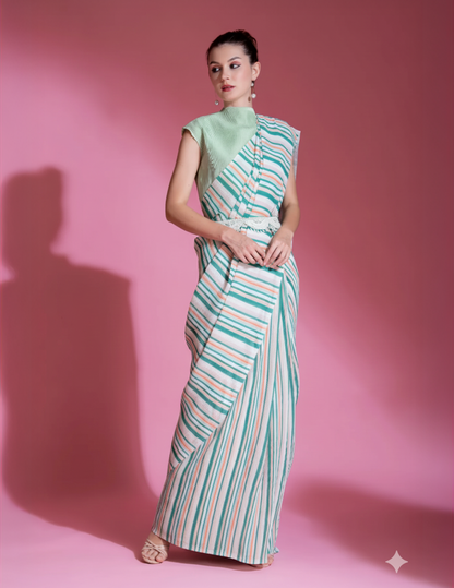 Sea Foam Green Pre-Draped Saree
