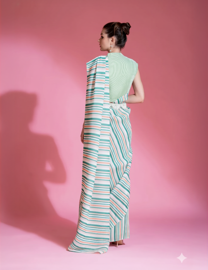 Sea Foam Green Pre-Draped Saree