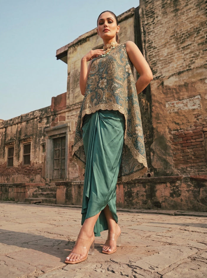 Sea Green Pleated Skirt Set Singapore