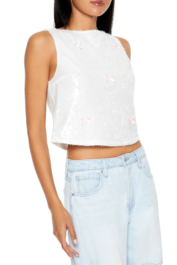 Sequin Bow Boxy Crop Top