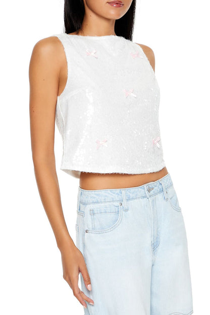 Sequin Bow Boxy Crop Top