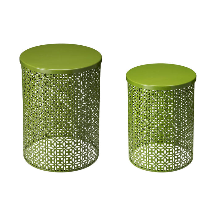 Set of 2 Green Metal Garden Stool or Plant Stand or Accent Table (Multi-functional)